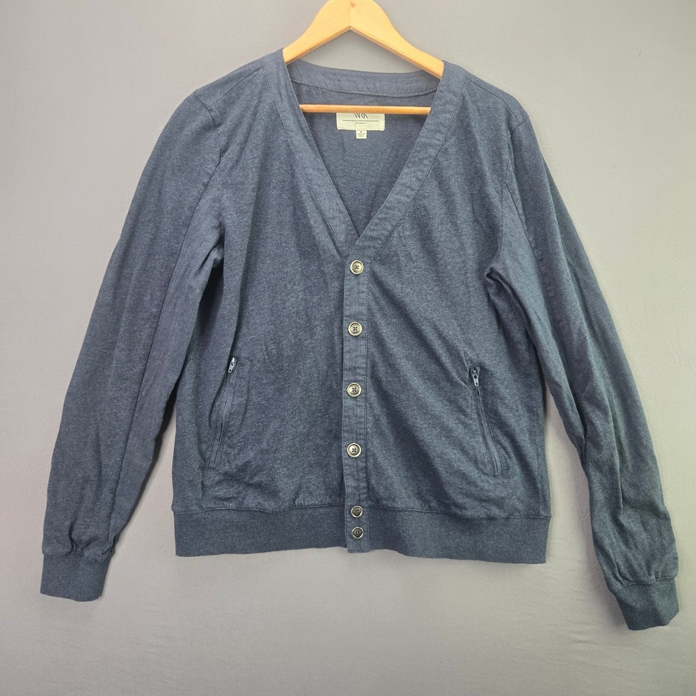 WRK Cardigan Sweater Matteo Gottardi Mens M Blue Zip Pockets Button Up V-Neck